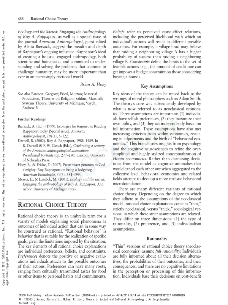 Key Assumptions: of Roy A. Rappaport, As Well As A Special Issue of ...
