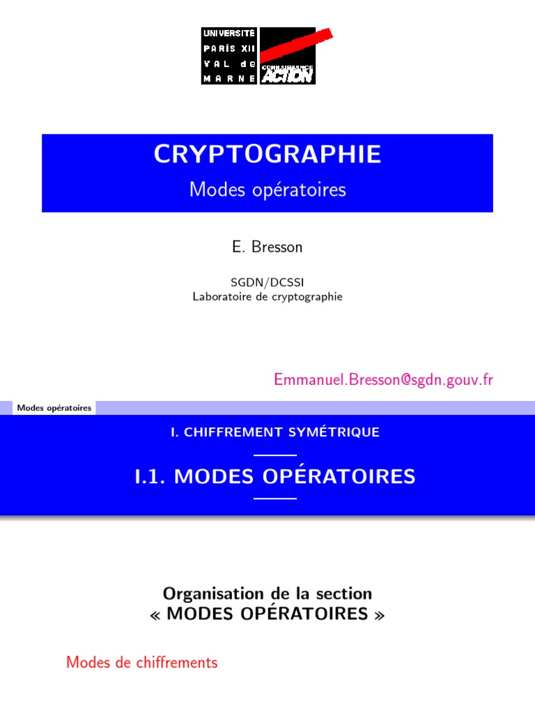 Modes opératoires en cryptographie ECB | PDF | Cryptage | Clé de ...