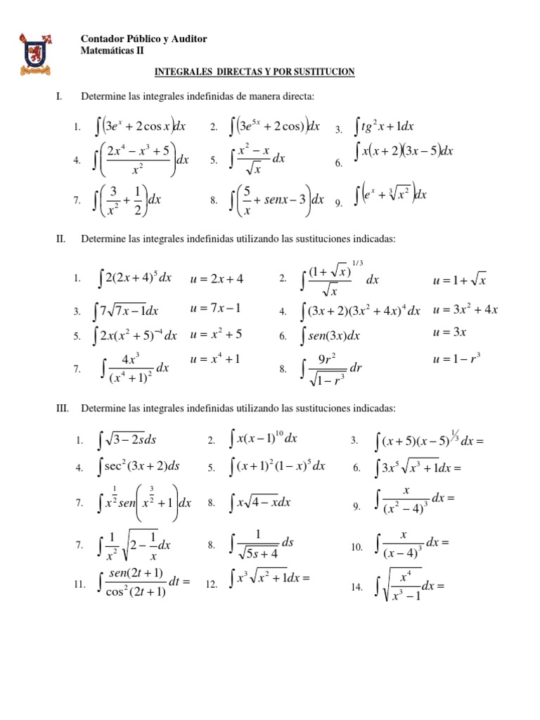 01 Guia 1 Integrales Directas y Por Sustitucion Usach 0 333161 | PDF ...