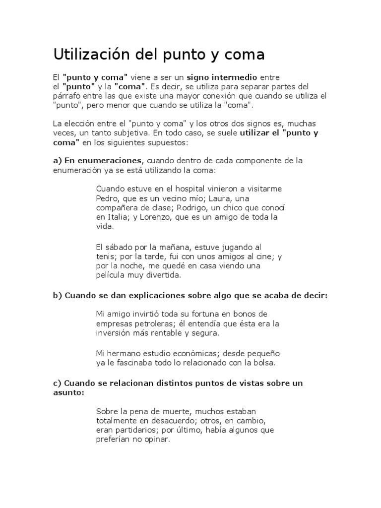 Uso y reglas del punto y coma | PDF | Coma | Puntuación