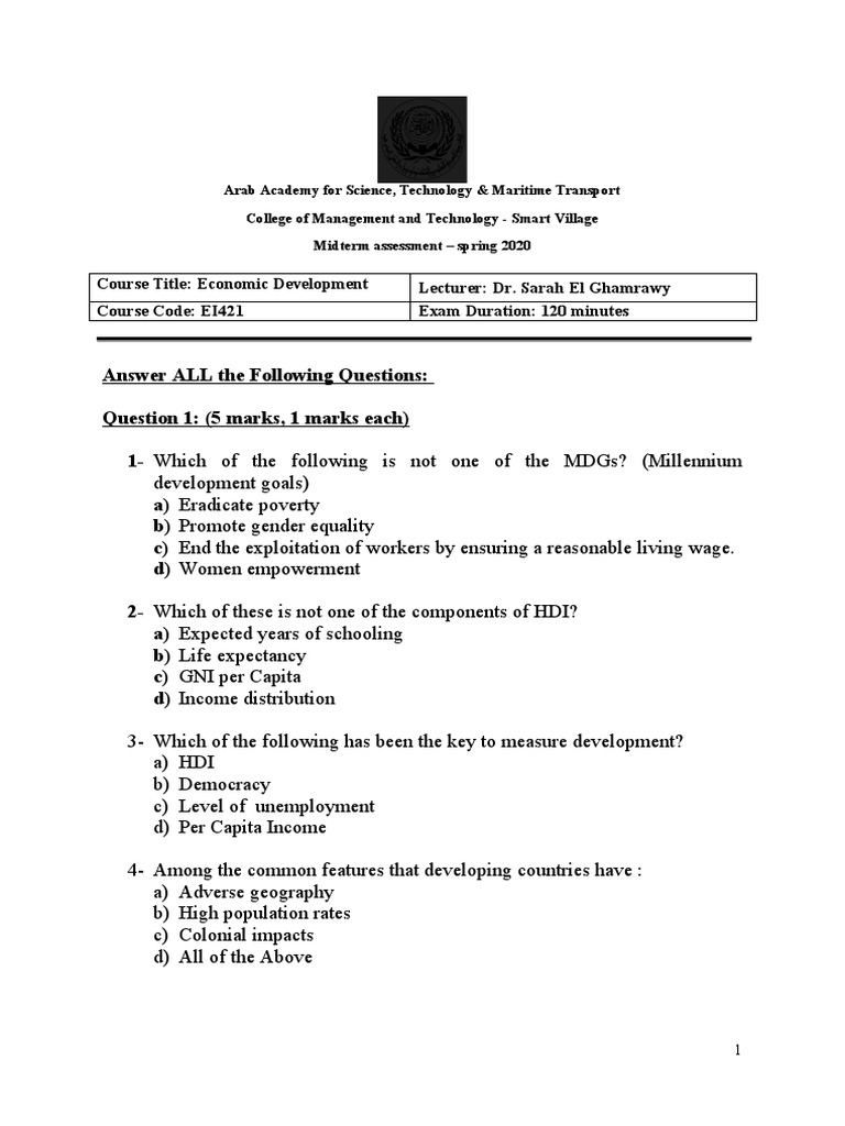 Economic Dev Midterm Assessment | PDF