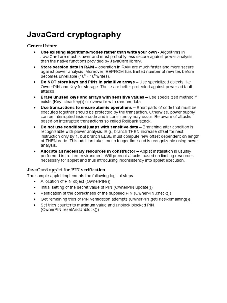 JavaCard cryptography applets PDF Public Key Cryptography