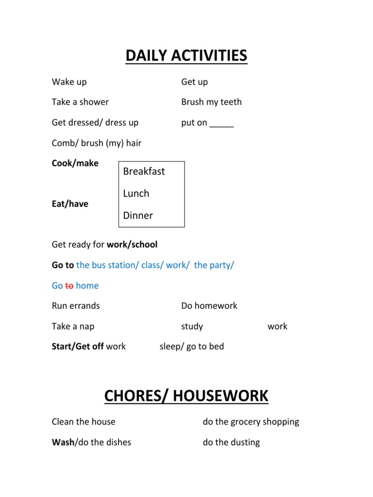 DAILY ACTIVITIES New Update | PDF | Workweek And Weekend | Bathroom