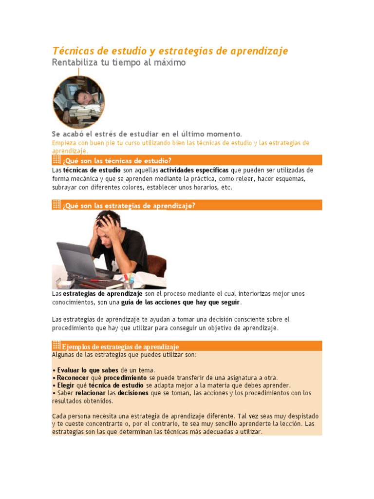 Técnicas de Estudio y Estrategias de Aprendizaje | PDF