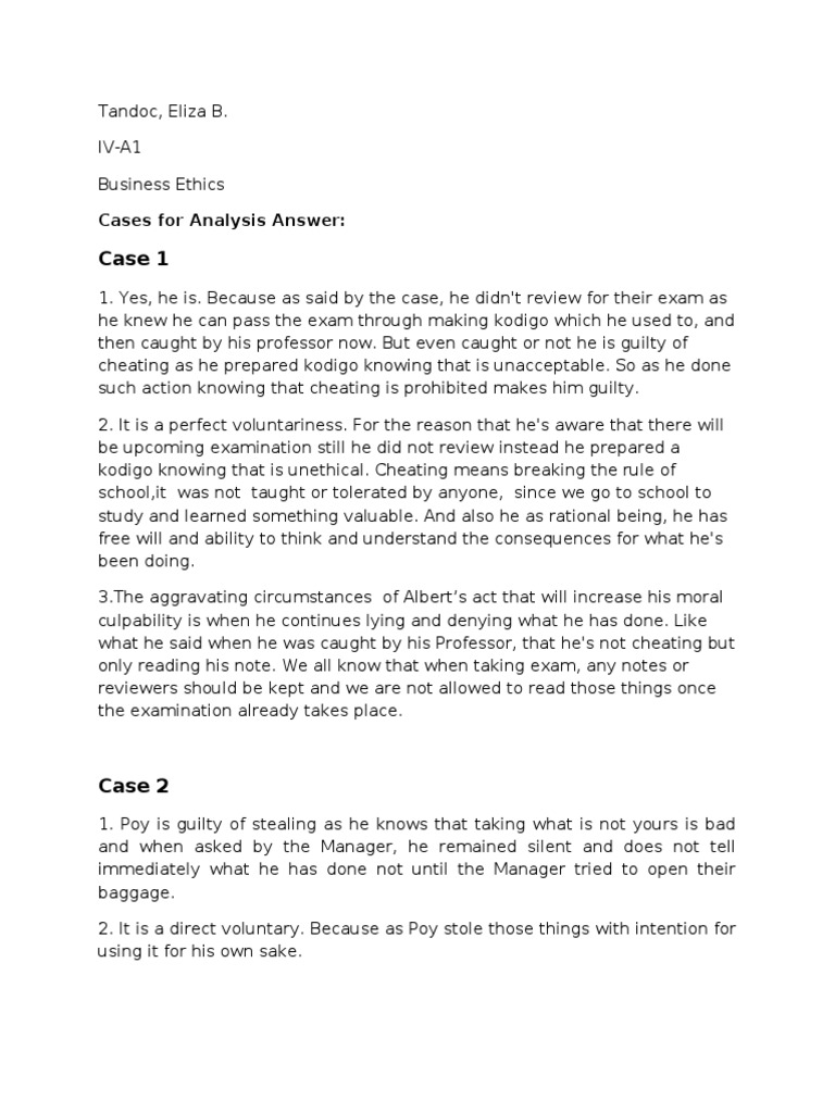 Case 1: Cases For Analysis Answer | PDF