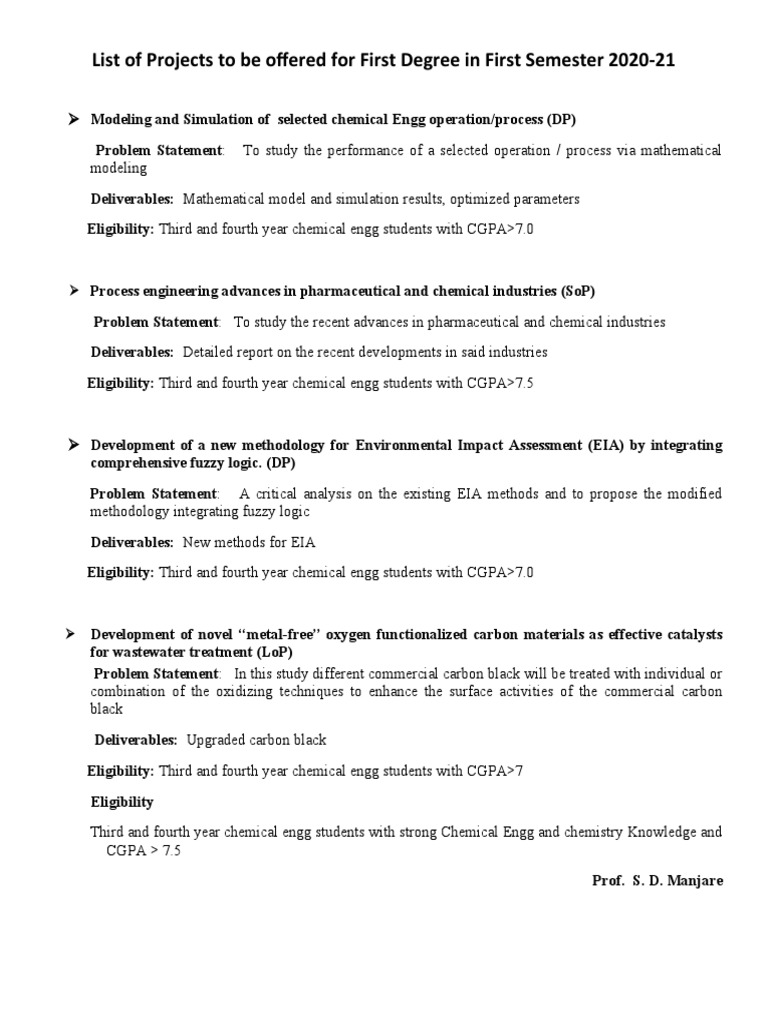 Chemical Engineering Projects for 2020-21 | PDF | Business | Technology ...
