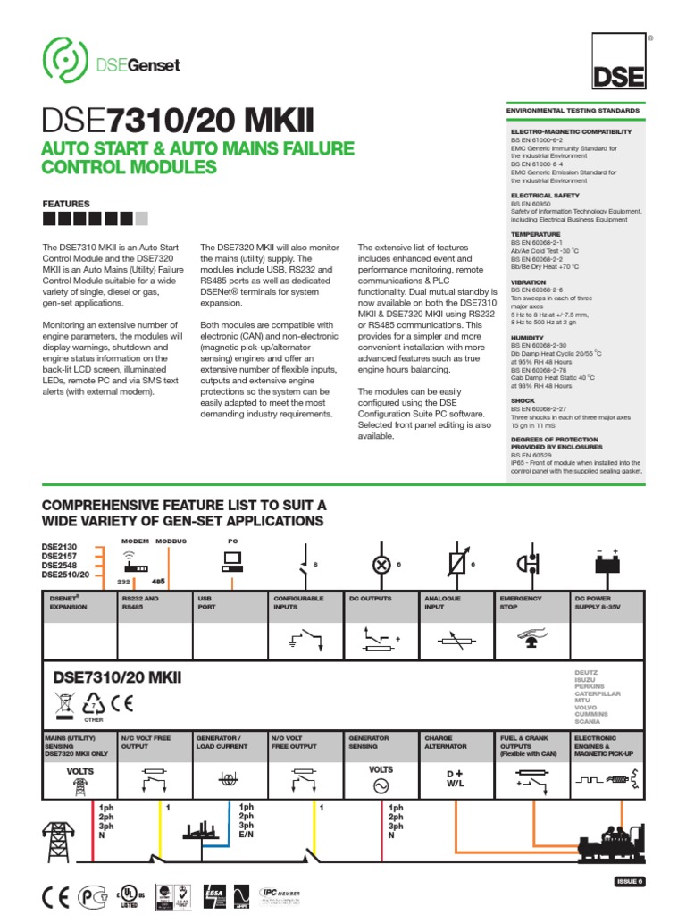 DSE7310 20 Data Sheet US PDF | PDF | Mains Electricity | Electric Generator