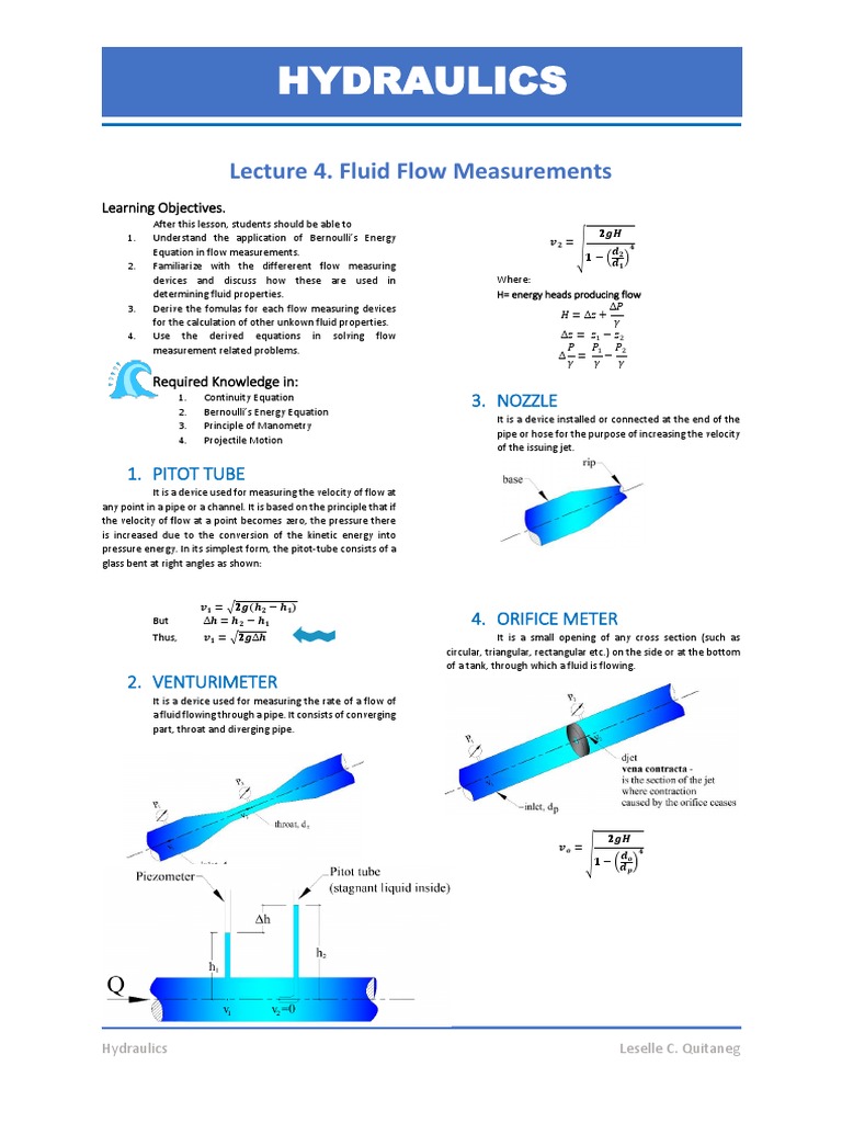 NU - Lecture 4 FLUID FLOW MEASUREMENT PDF | PDF | Nozzle | Fluid Dynamics