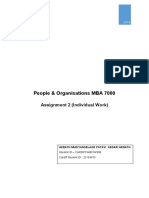 People & Organisations MBA 7000: Assignment 2 (Individual Work)
