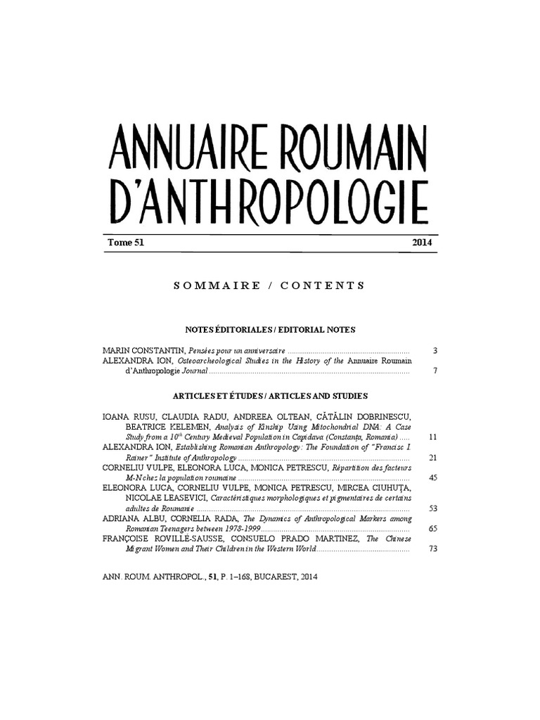 Annuaire Roumain Danthropologie 14 Polymerase Chain Reaction Dna Sequencing