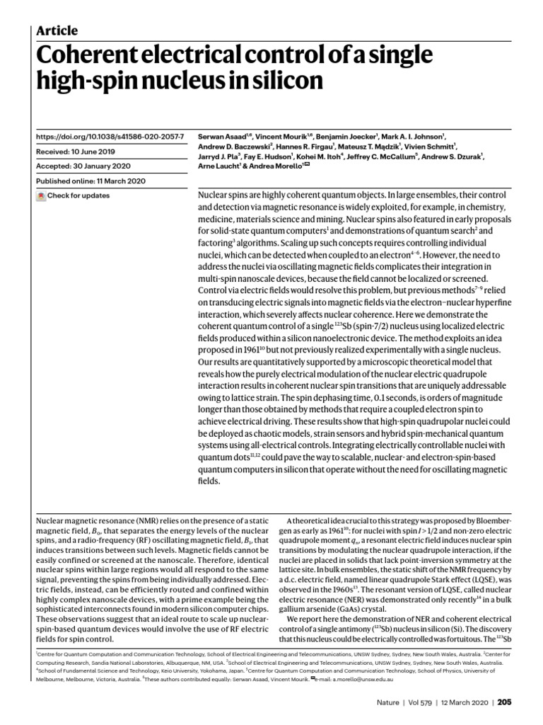 Coherent Electrical Control of A Single High-Spin Nucleus in Silicon ...