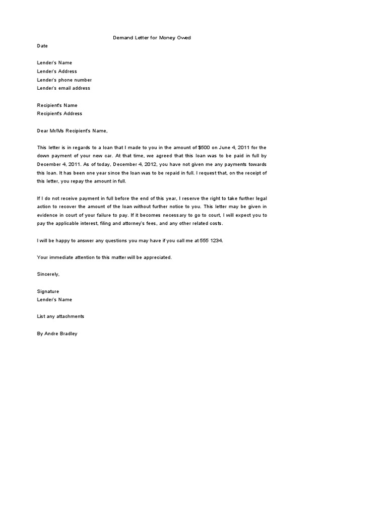 Editable Legal Letter Template For Money Owed Word | PDF