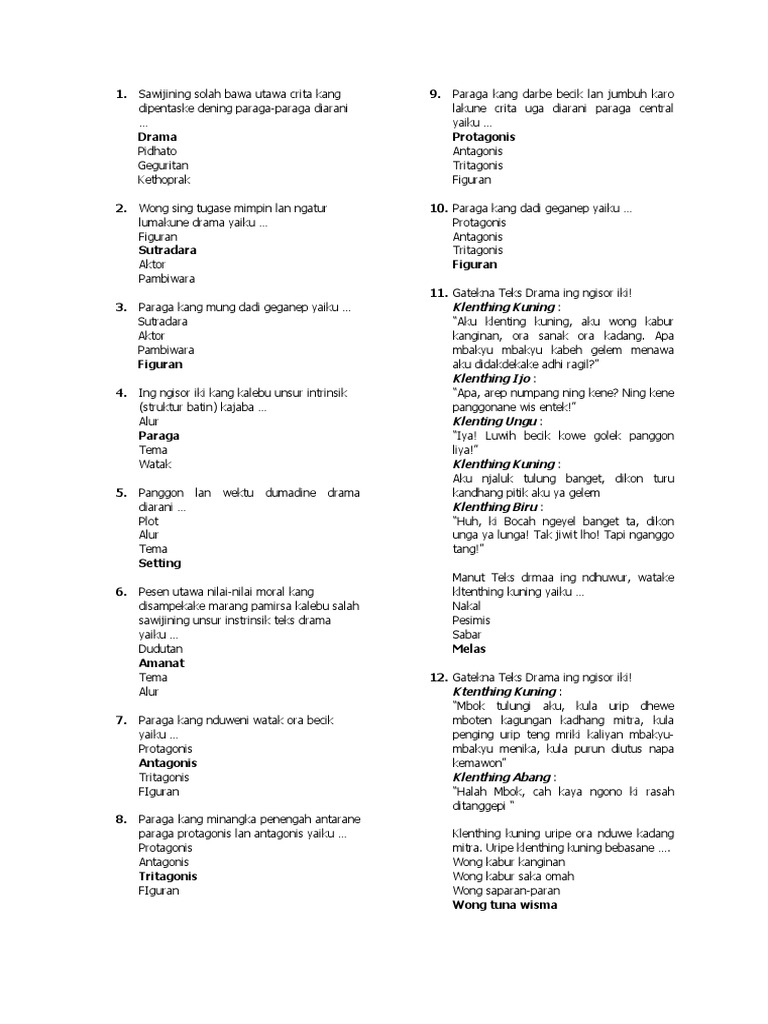 Soal Kelas Xi Uh Kd Drama Semester Genap