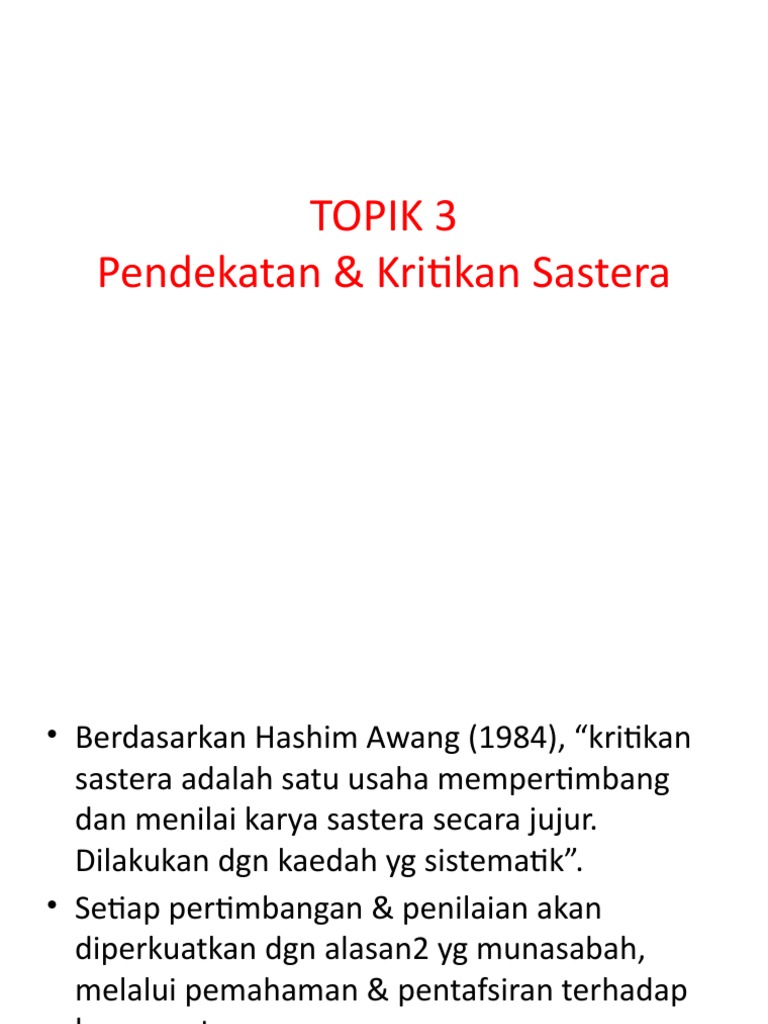 Topik 3 Pendekatan Dan Kritikan Sastera Pdf