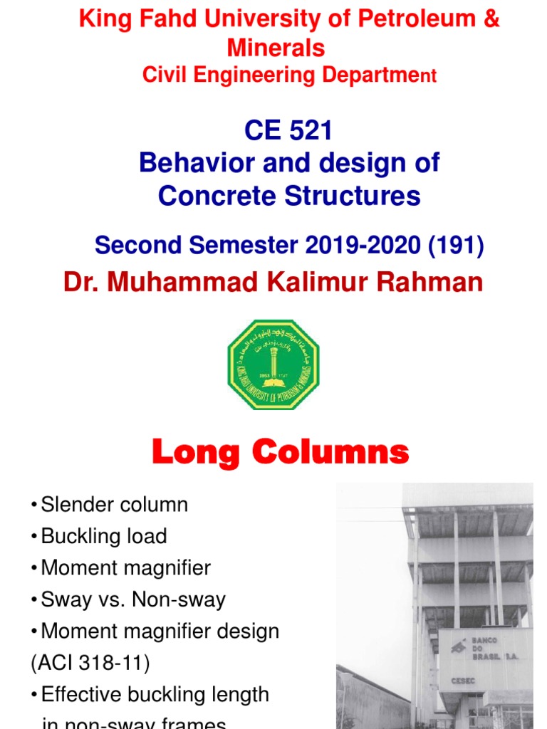 Slender Column Design in CE 521 | PDF | Buckling | Beam (Structure)