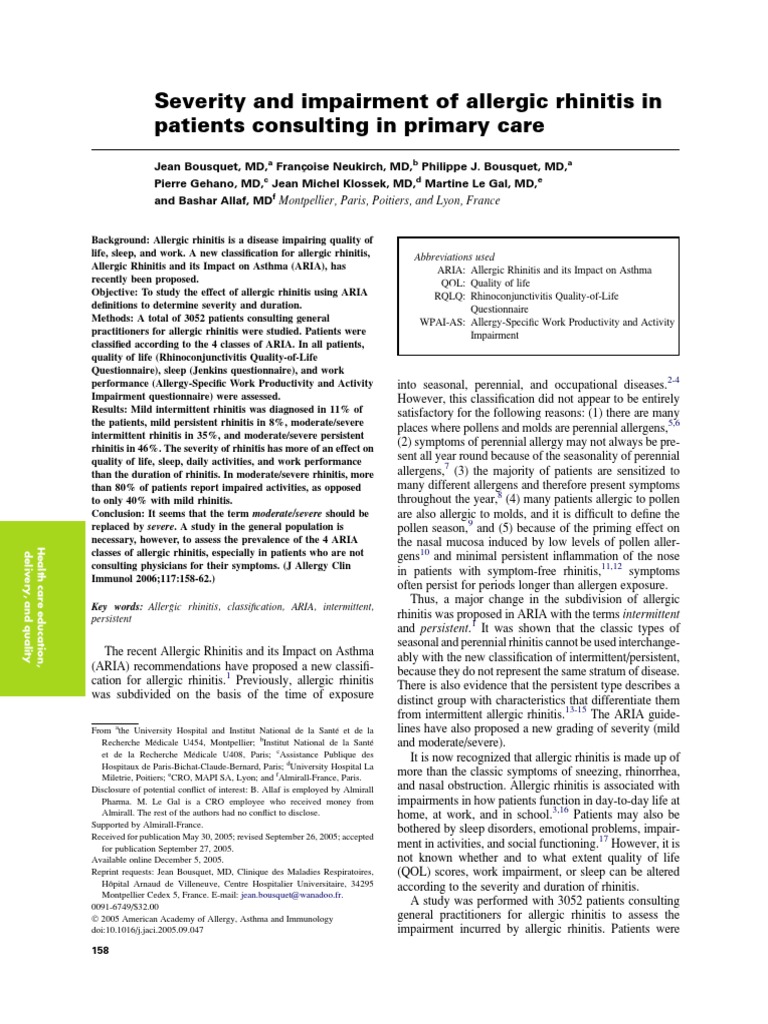 Impact of Allergic Rhinitis Severity on Life | PDF | Allergy | Allergen