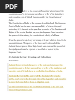 (I) Judicial Review: Meaning and Definition:: Judicial Review Is The Power of The Judiciary by Which