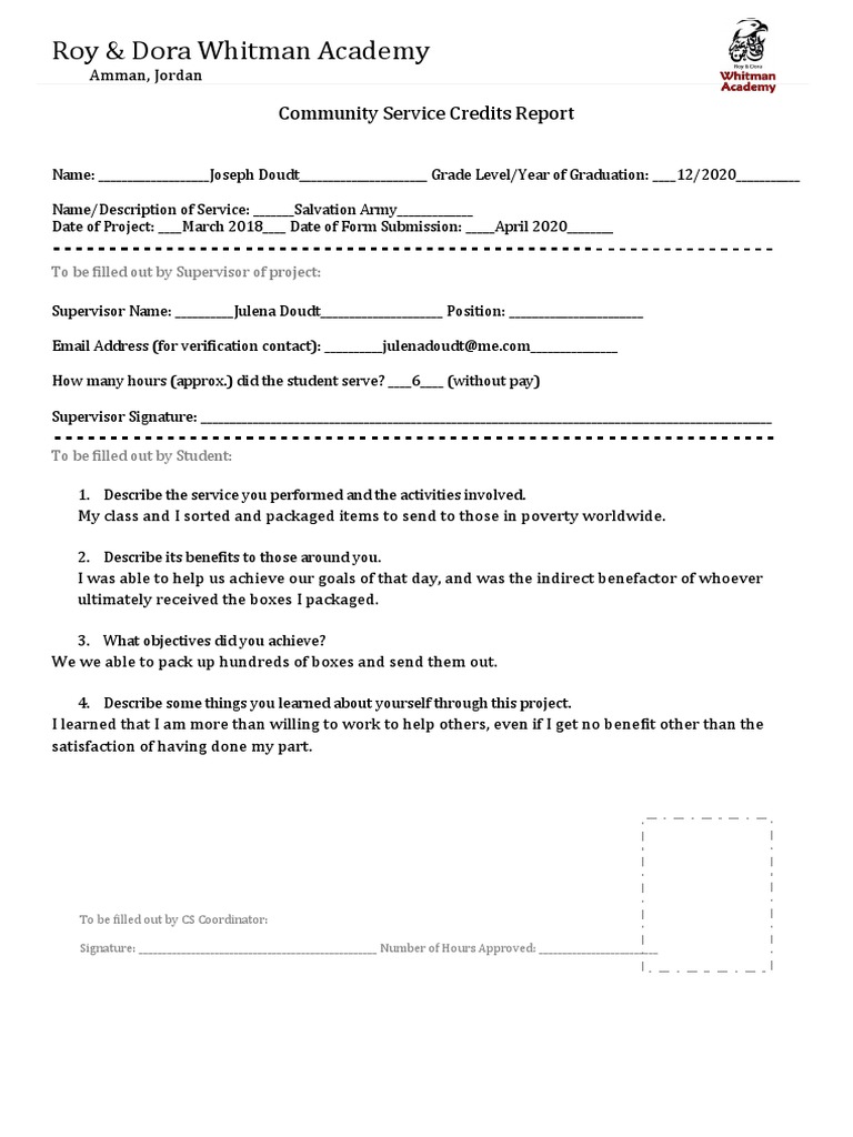 Community Service Form (NEW) | PDF