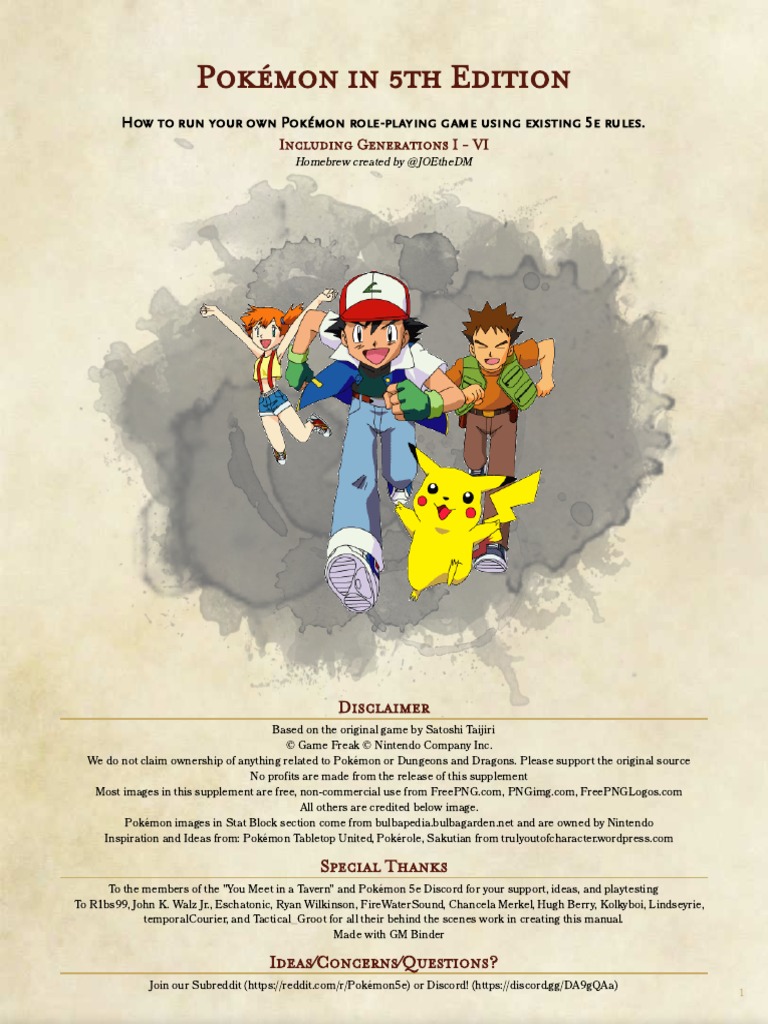 Respectvol Jane Austen Onze onderneming Pokemon 5e PHB - Gen I - VI PDF | PDF | Pokémon | Dungeons & Dragons