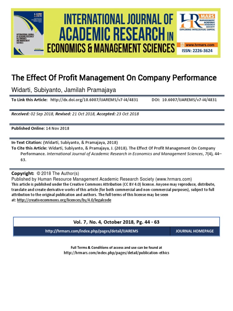 The Effect of Profit Management On Company Performance: Widarti ...