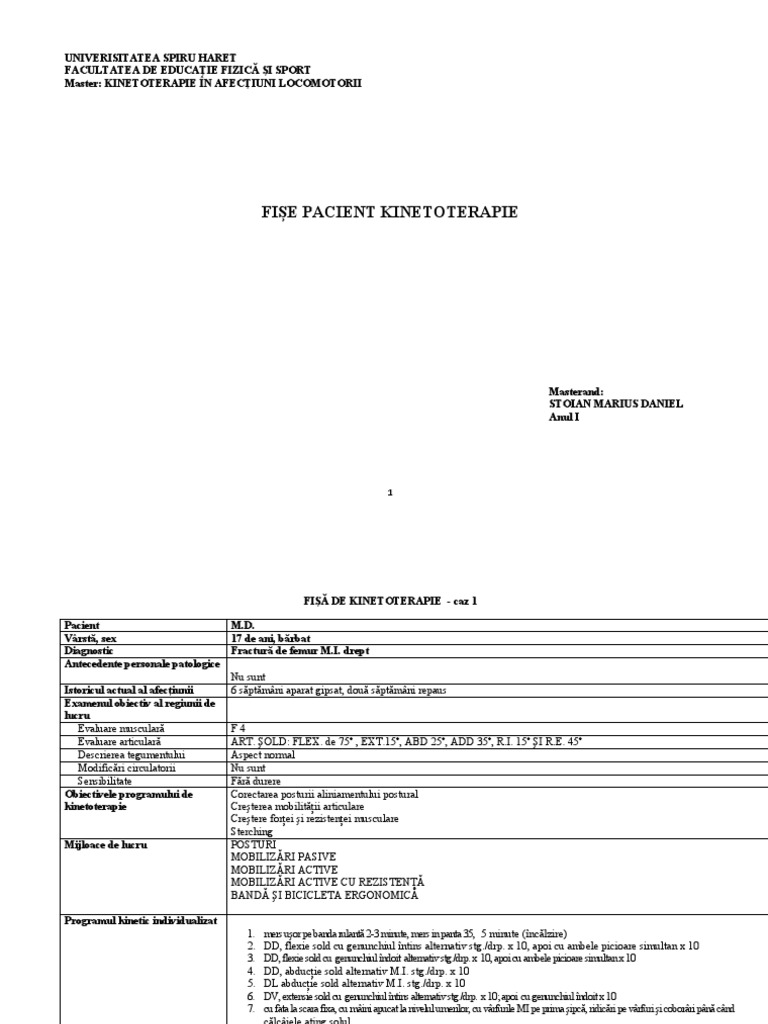 Fisa Pacient KINETOTERAPIE | PDF