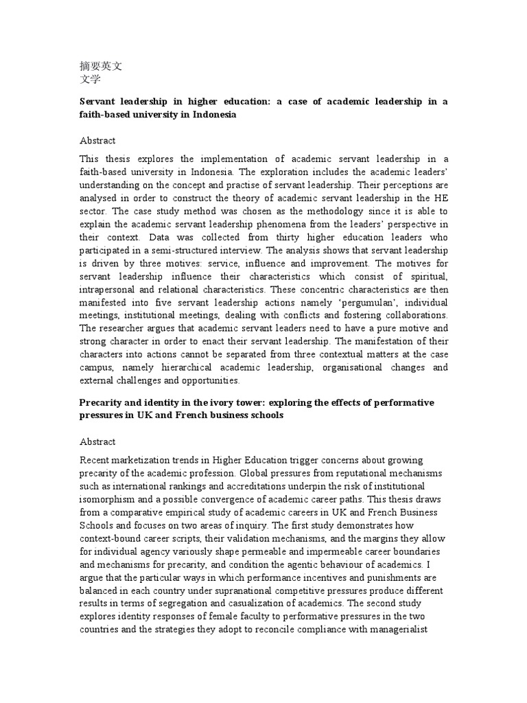 Servant Leadership in Higher Education: A Case of Academic Leadership ...