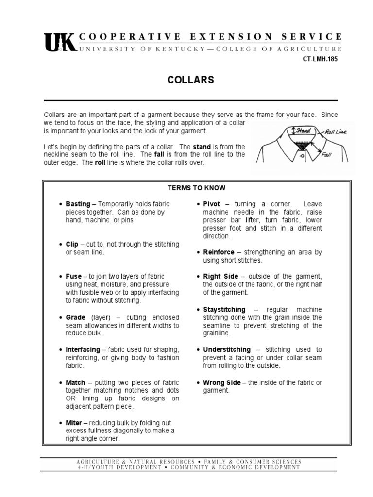 Collars Terms | PDF | Seam (Sewing) | Clothing