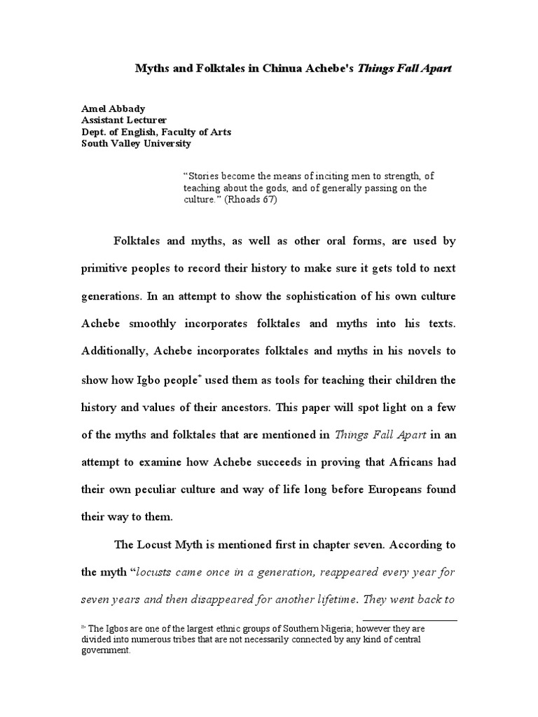 Myths and Folktales in Chinua Achebe's Things Fall Apart PDF