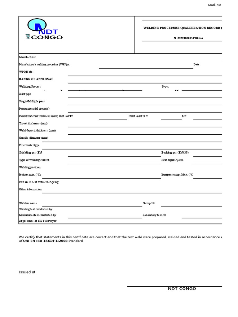 Welding Procedure Qualification Record (WPQR) PDF Welding
