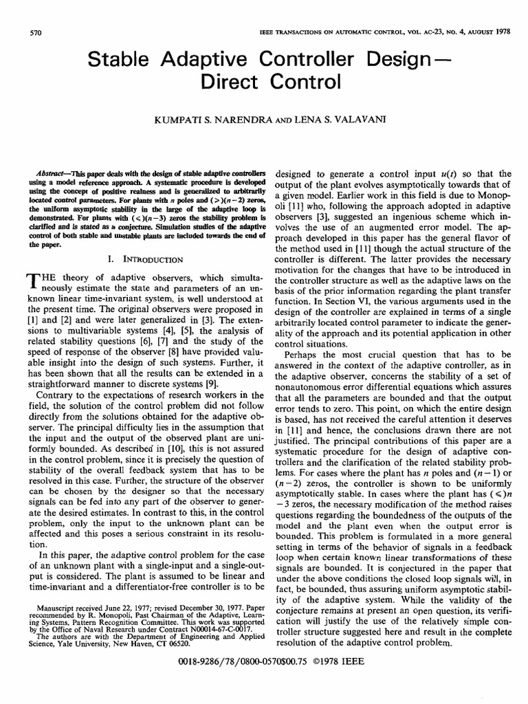 Adaptive Control Design Insights | PDF | Control Theory | Derivative