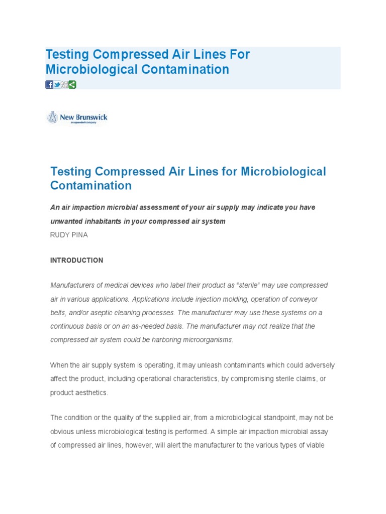 Testing Compressed Air Lines For Microbiological Contamination PDF