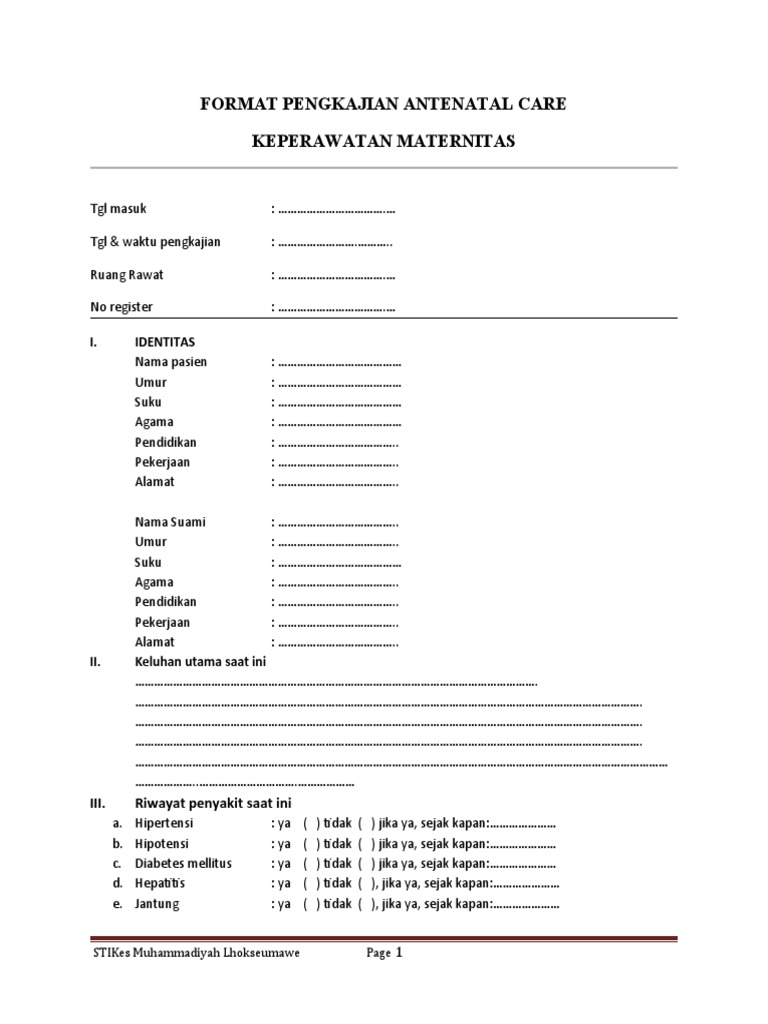 Format Antenatal Care | PDF