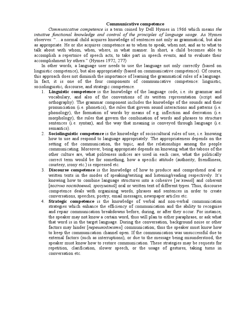Understanding Communicative Competence | PDF | Grammar | Communication