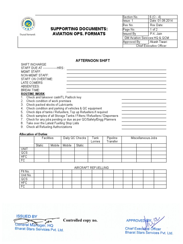 Supporting Documents: Aviation Ops. Formats: Afternoon Shift | PDF ...