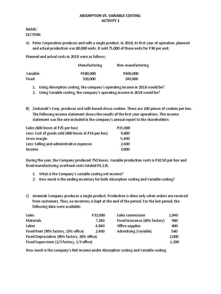 Absorption and Variable Costing Act3 | PDF | Cost Of Goods Sold | Inventory