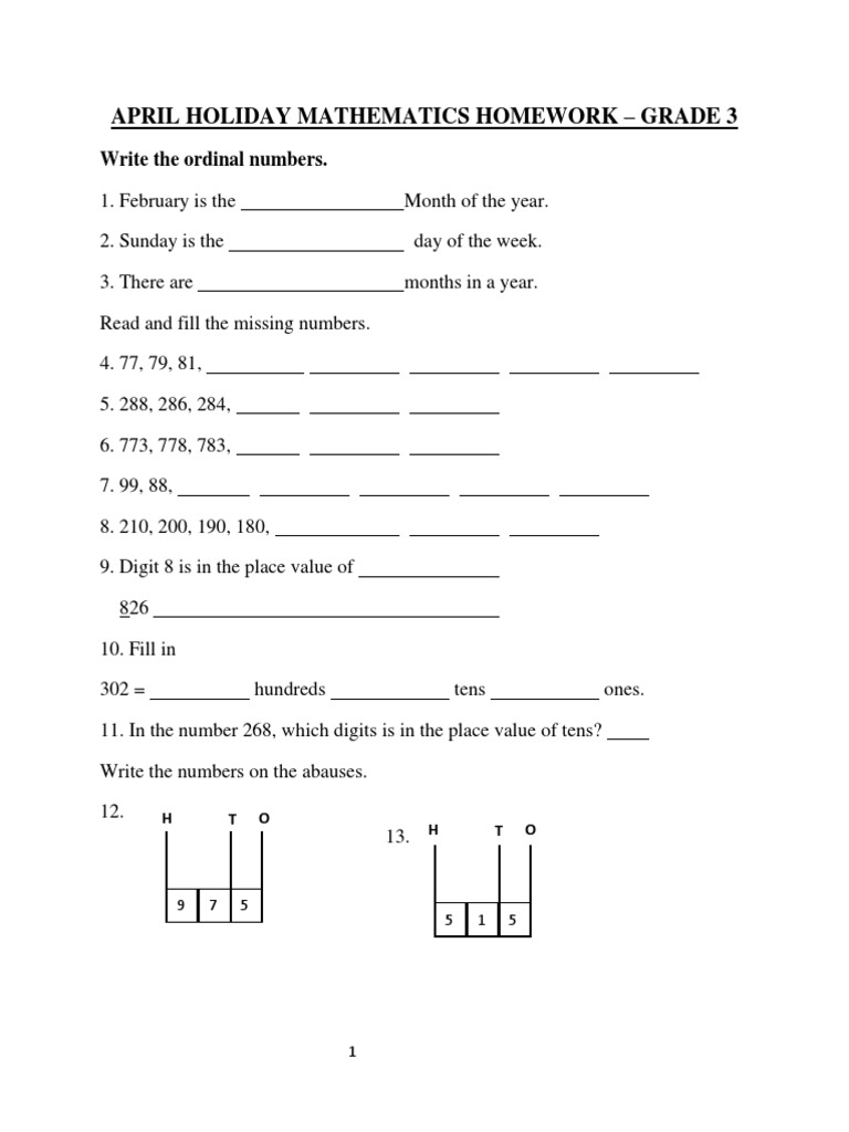 Grade 3 April Homework - 1 | PDF | Jonah | Bed