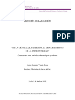 De La Crítica A La Religión Al Descubrimiento de La Espiritualidad