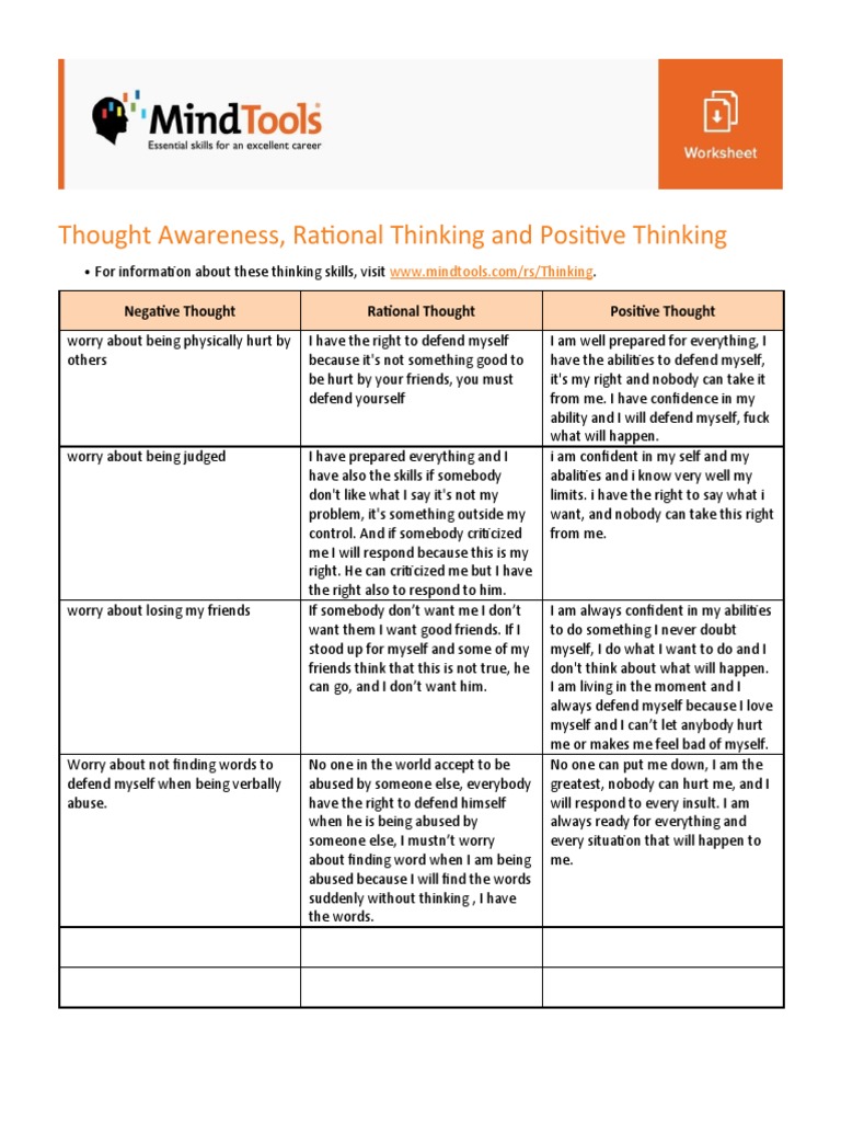 Thought Awareness, Rational Thinking and Positive Thinking | PDF ...