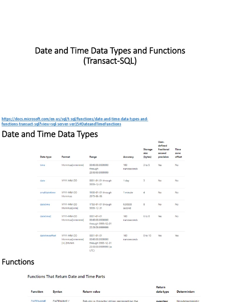Date and Time Data Types and Functions | PDF