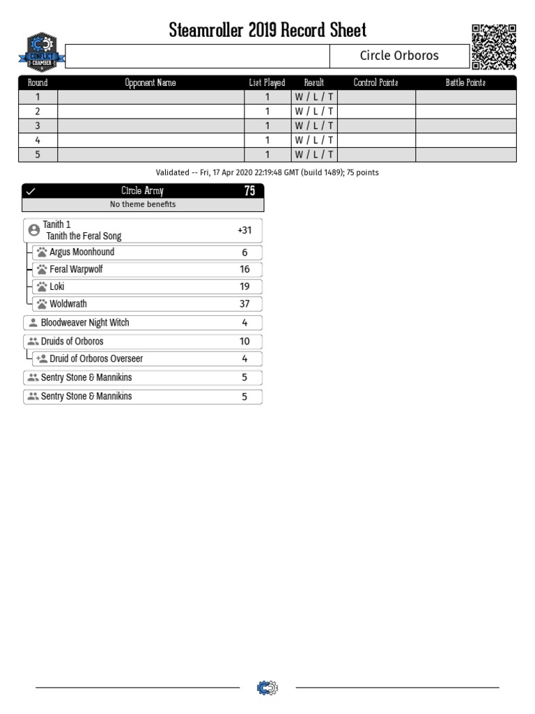 Steamroller 2019 Record Sheet: Circle Army | PDF