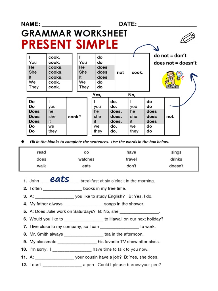 PRESENT SIMPLE, Hoja de Trabajo PDF | PDF | Language Arts \u0026 Discipline, image size:768x1024