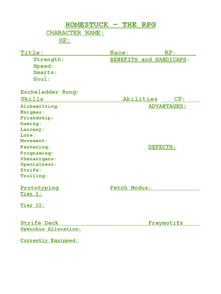 Homestuck RPG Character Creation Guide | PDF