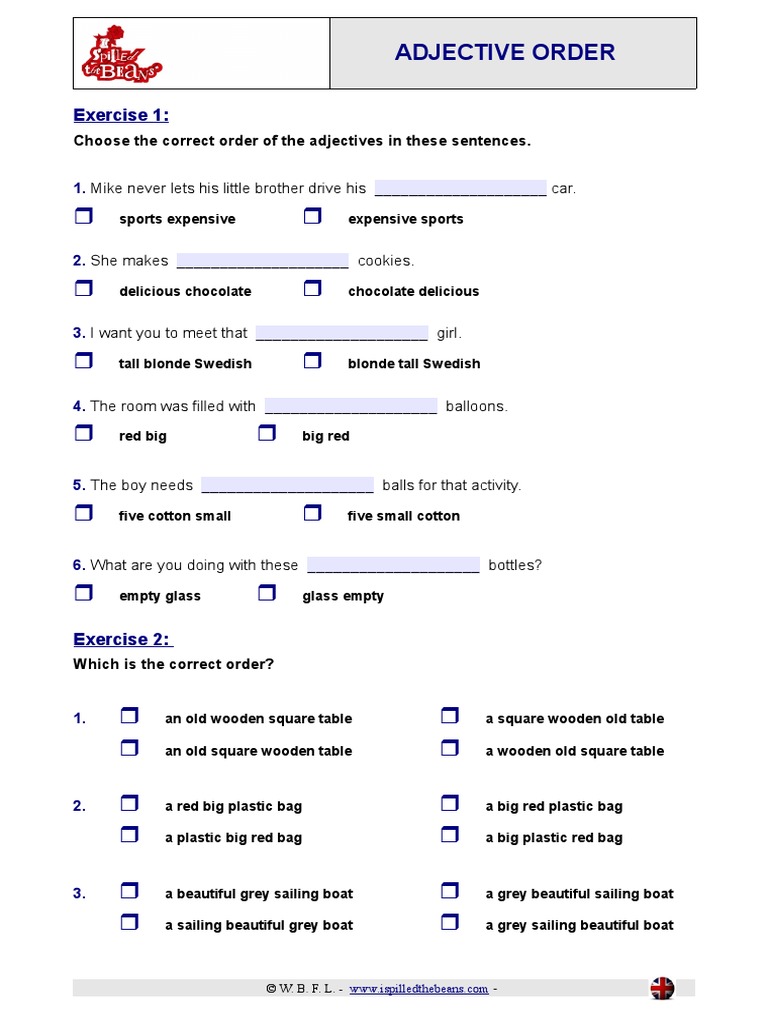 Exercises Adjective Order PDF | PDF | Teaching Methods & Materials