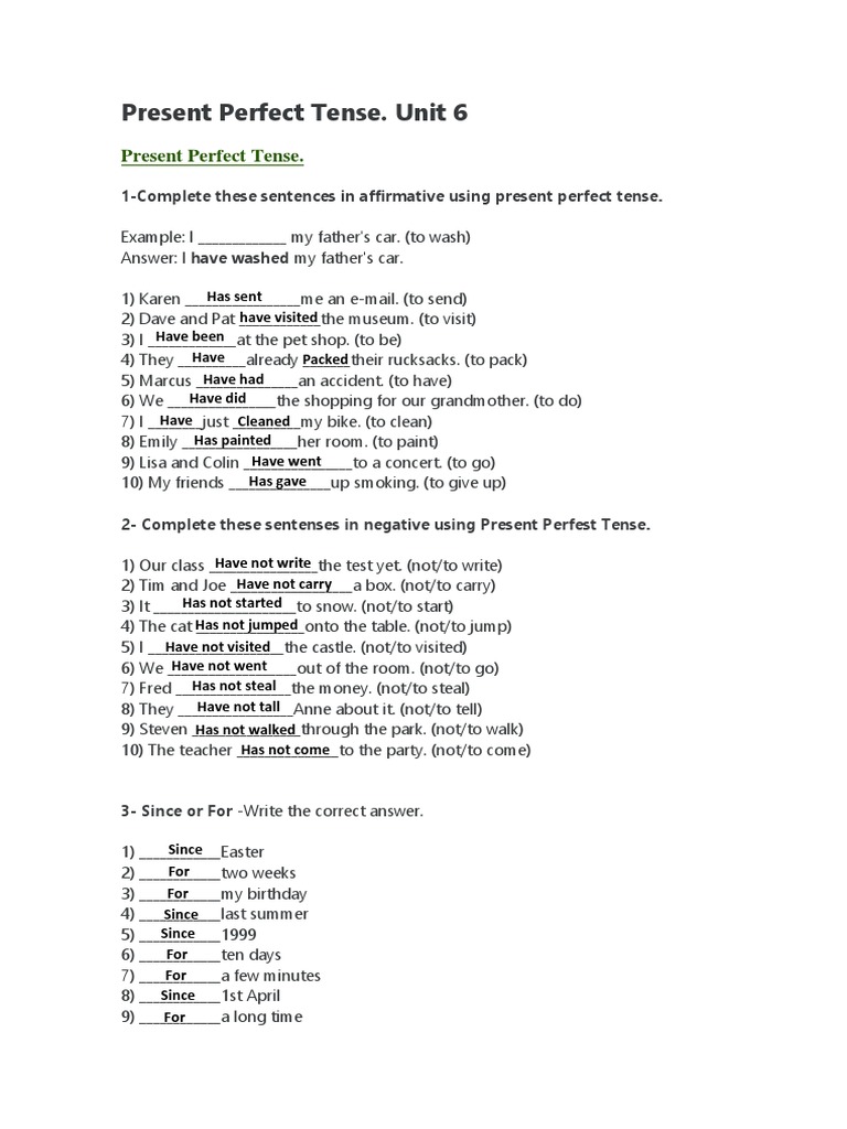 Present Perfect Tense Exercises | PDF | Language Arts & Discipline