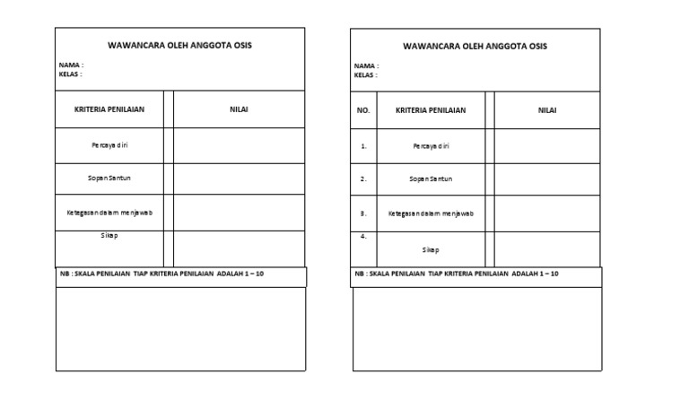 Format Penilaian Interview Osis Guru Paud