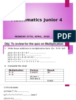 Mathematics Junior 4 Mon 27th April