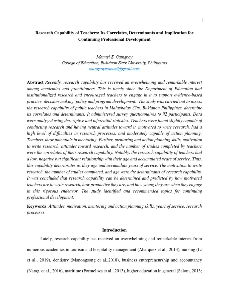 Teacher Research Capability Assessment | PDF | Errors And Residuals ...
