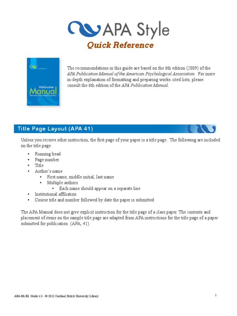 APAStyleGuide6 PDF | PDF | Apa Style | American Psychological Association