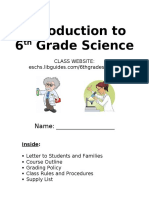 Introduction To 6 Grade Science: Name