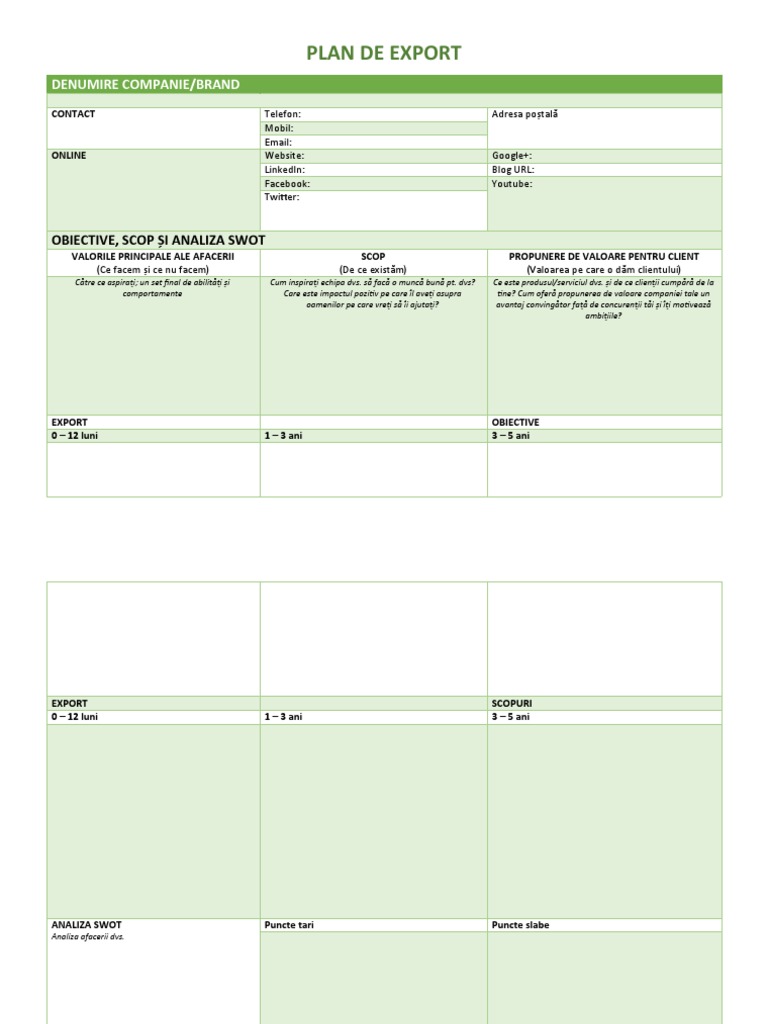 Template Plan de Export | PDF